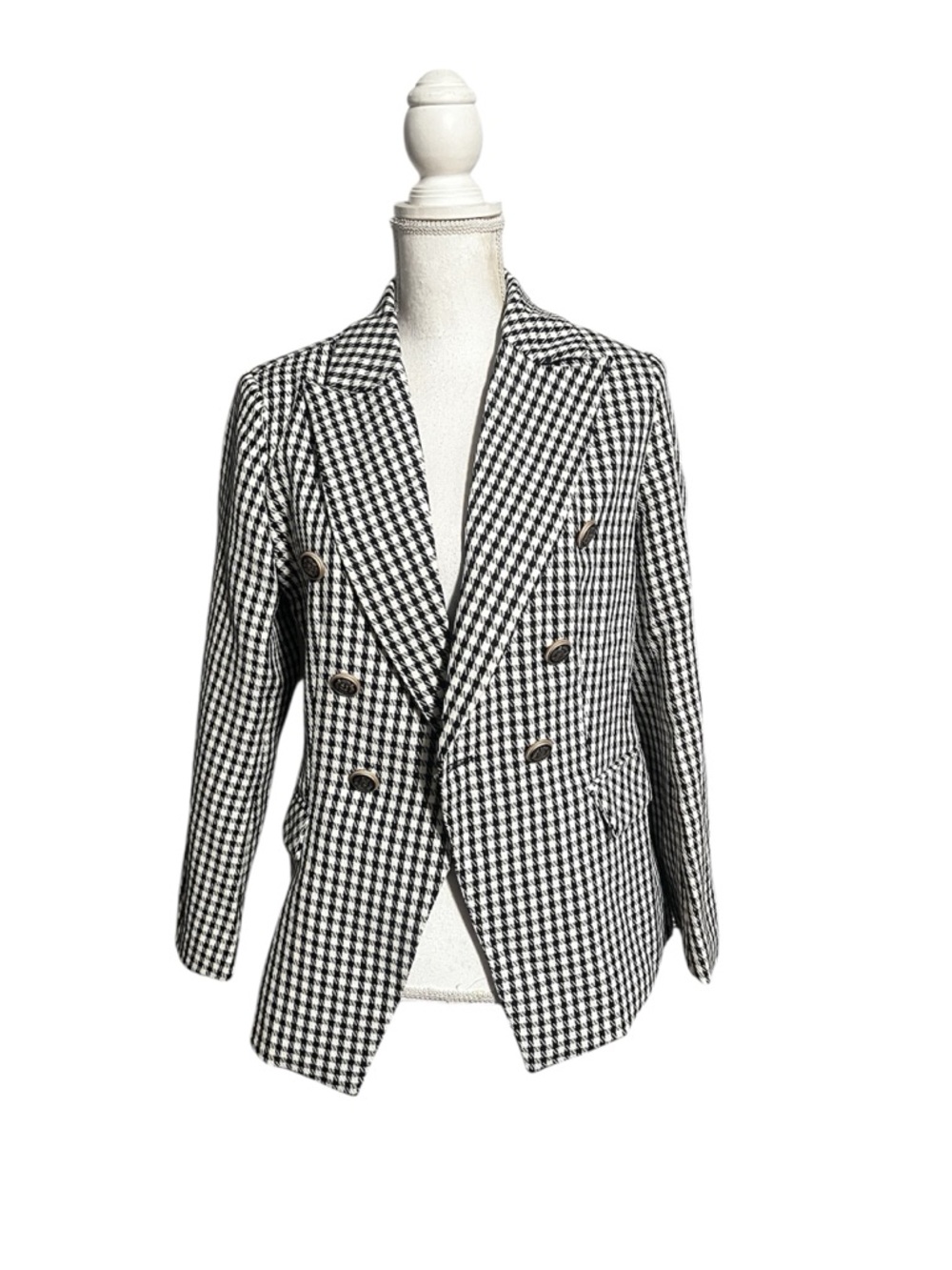 SHEIN Classic Black & White Houndstooth Double-Breasted Blazer